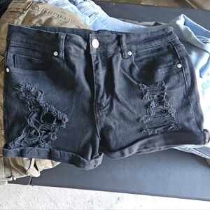 Black Distressed Denim Shorts
